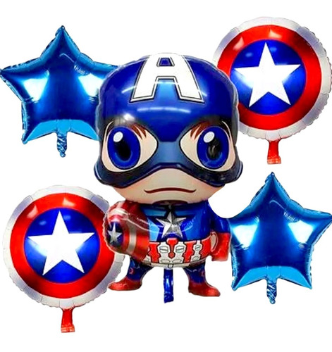 Set Globos Capitan America + 2 Escudos + 2 Estrellas 5 Pz