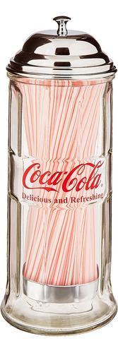 Coca-cola - Dispensador De Popote De Vidrio Con Tapa De Meta