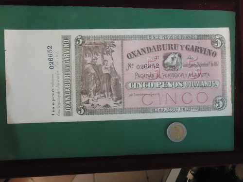 Billete De $ 5 Bolivianos 1867 ( C Az )