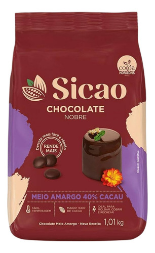 Chocolate Nobre Sicao Meio Amargo 40% 1,01k Sicao