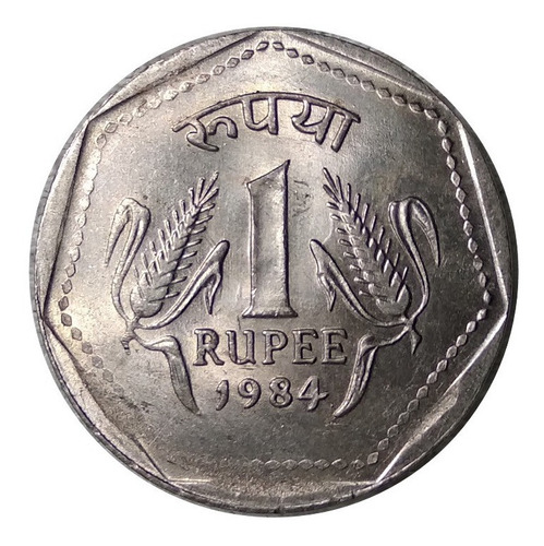 Moneda 1 Rupia 1984 India Variedad Sin Marca De Ceca