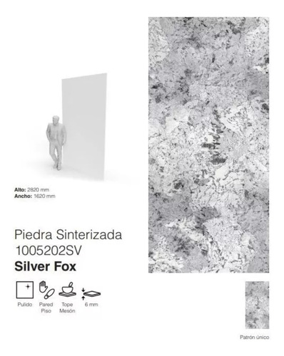 Piedra Sinterizada Pulido Silver Fox 1600x2800x6mm