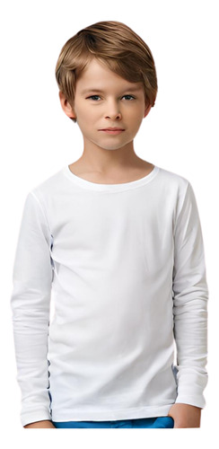 Camiseta Manga Longa Branca Infantil Escolar 100% Algodão
