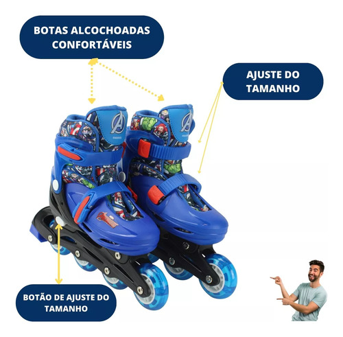 Patins Inline Marvel Os Vingadores 4 Rodas De Gel Tm 32 A 35 32 Ao 35 5 Cm Azul E Preto