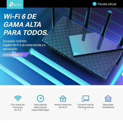 Imagen 3 de 10 de Tp-link, Router Gigabit Wifi 6 Dual Band Ax5400, Archer Ax72