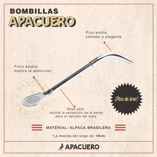 Bombilla Para Mate Pico Loro Alpaca Cincelada Filtro Cuchara