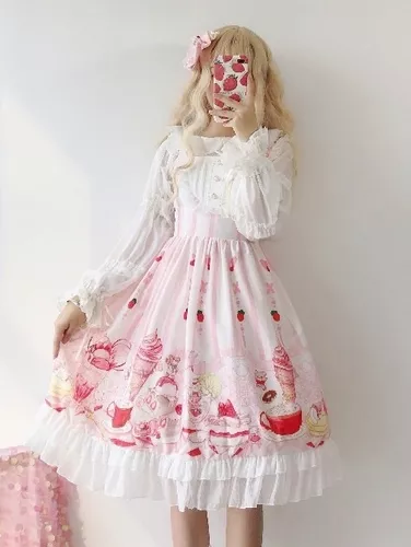 Vestido Moda Sweet Lolita Kawaii Rosa Bolo De Morango