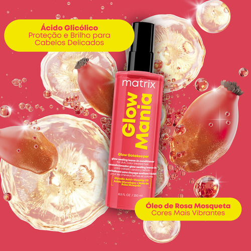 Matrix, Leave-in Condicionante em Spray, Glow Mania, para cabelos coloridos, com Ácido Glicólico, Condicionador sem Enxágue, Revitaliza, Hidrata, da Brilho, Protege Termicamente, 250ml