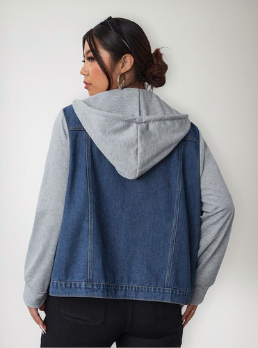 Chamarra De Mezclilla Tipo Sudadera Con Gorro /dama/