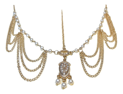 Tiara De Cristal Con Perlas Y Flecos Delanteros