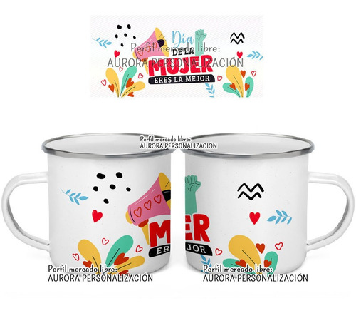 Mug Peltre Acero Regalo Dia Mujer Pocillo Taza Metalica 01