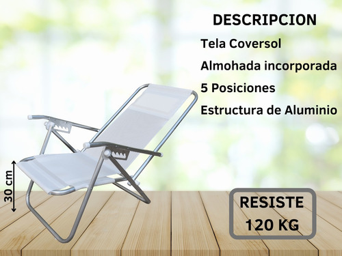 Imagen 5 de 8 de Reposera Playera Aluminio 5 Posiciones Coversol- Disentino®