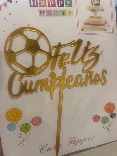 Topper Cake Cartel Adorno Torta Corona Pelota Feliz Cumple