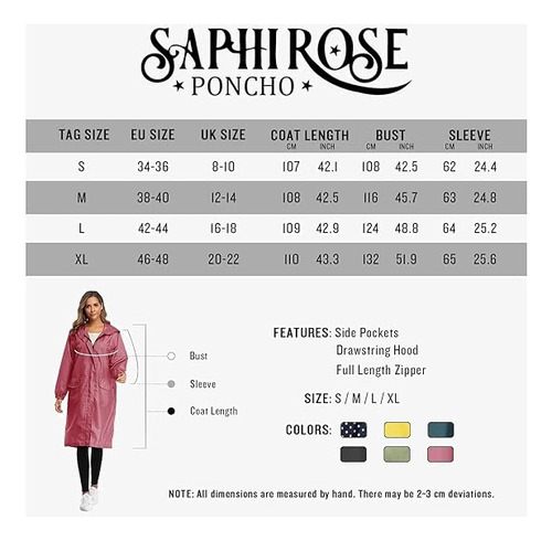 Saphirose - Impermeable Largo Con Capucha Para Mujer