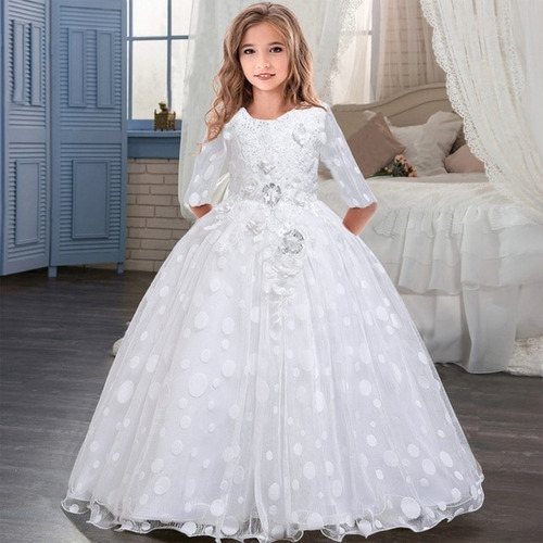 Vestido De Niña De Fiesta Mini-mi Modelo Aura Blanco