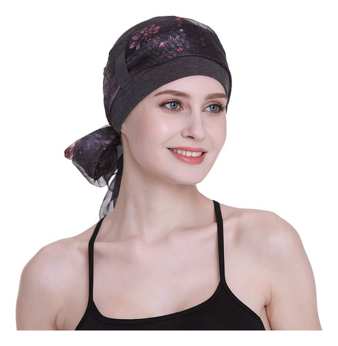 Elegante Gorro De Quimioterapia Con Bufandas Sedosas Para M.