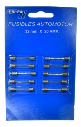 Blister 10 Fusibles Conicos Vidrio 32mm 20amp