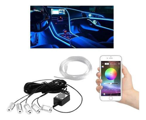 Kit Tira Led Rgb Fibra Optica Interior De Auto Bluetooth 6m