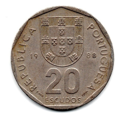 Portugal Moneda 20 Escudos Año 1988 Km#634