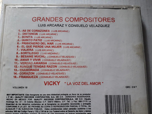 Vicky Grandes Compositores Vol 18 Luis Alcaraz Y Consuelo Cd (Usado)