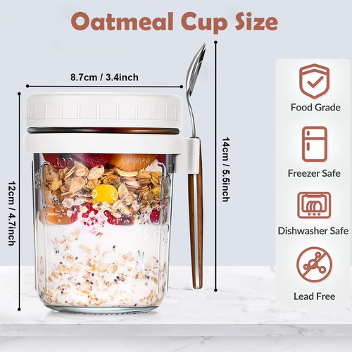 . Taza De Desayuno, 2 Recipiente De Avena Con Tapa Y Cuchara