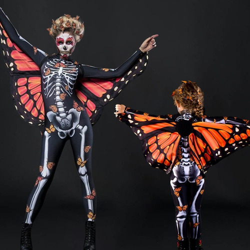 Body De Calavera Con Capa De Mariposa Halloween Para Mujer