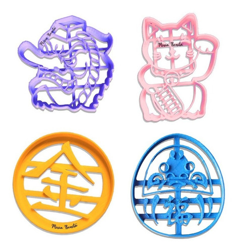 Tengu, Daruma, Maneki, Kanji Oro Cortante Galletas Japones