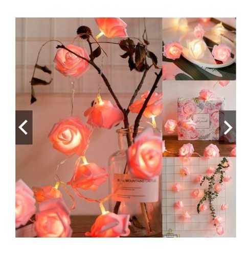 Guía De 20 Luces Led Con Forma De Flores Rosas A Pila O Ench