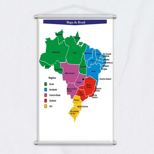 Banner Didático Escolar Mapa Do Brasil Regiões 80x50cm