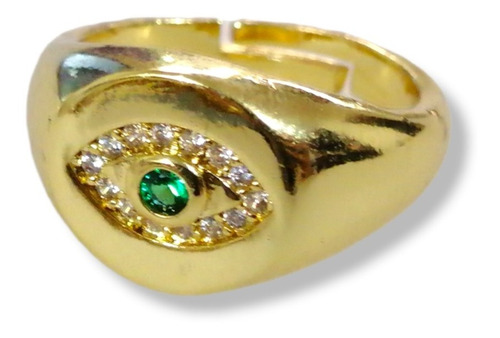 Anillo Dorado Sello Ojo Turco Verde/rosa/azul Oro Laminado