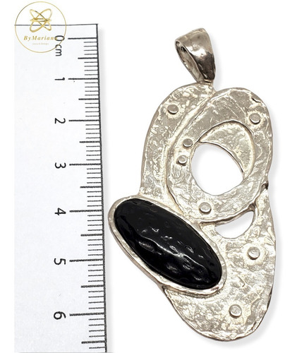 Imagen 3 de 4 de Dije Plata Con Resina Negra 30 X 60 Mm