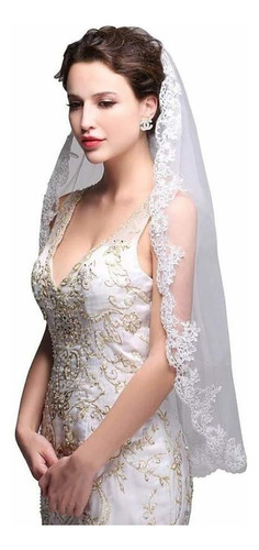 Velo Corto De Novia Con Borde De Encaje, Velos De Novia Con