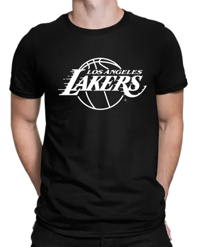 Lakers Equipo Camiseta Negra Algodon Hombre Manga Corta