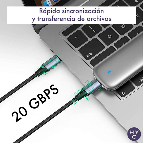 Imagen 6 de 10 de Cable 2 Metros Usb C Thunderbolt 3 100w 4k 60ghz 20gbps