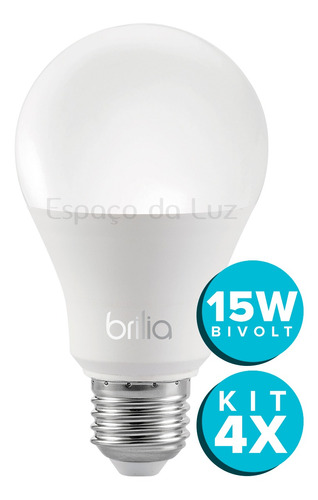 4x Brilia Bulbo Led 15w Bivolt 3000k E27 Amarelo - 439807