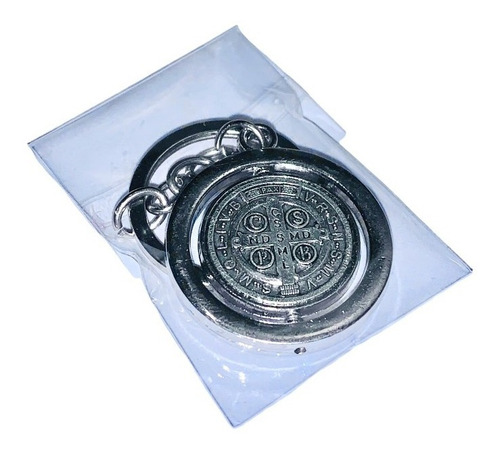 Llavero San Benito Giratorio Relieve Redondo Acero Inox