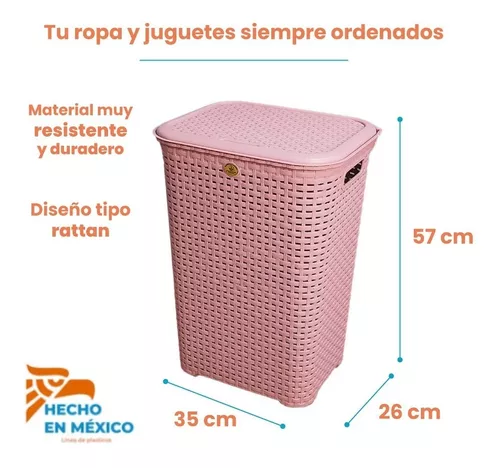 Kit 2 Cestos de Plástico La Ardilla Con Tapa para Ropa Tipo Rattan (Rosa)