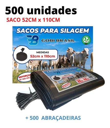 Saco Para Silagem 52x110 500un 200 Micras+500 Abç 24hs