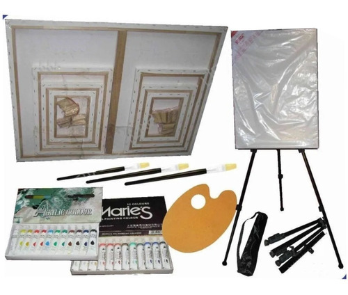 Kit Atril Metal 7 Bastidor Oleos Acrilicos Pinceles Paleta