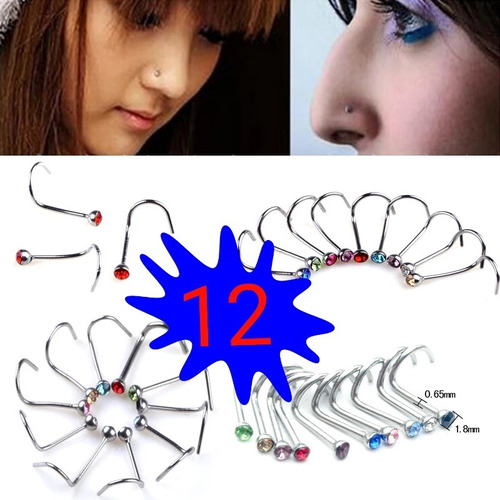 2 Unidades Aro Piercing De Nariz Brillantes Acero Inoxidable