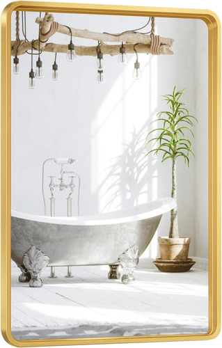 Espejo De Tocador De Baño Dorado De 20 X 30 Pulgadas, Elegan