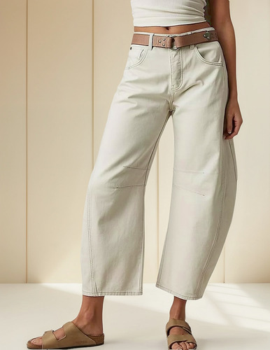 Pantalones De Mezclilla Dama Blanco Elástico Recto Suelto