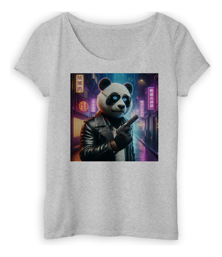 Remera Mujer Panda Con Un Arma Ciudad Campera Cuero