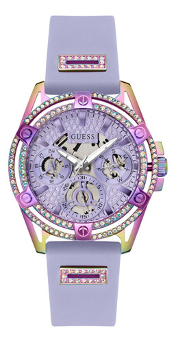 Reloj pulsera Guess Steel varios modelos de cuerpo color varios colores, analógico, para mujer, fondo plata, con correa de acero inoxidable color indiscente, bisel color dorado