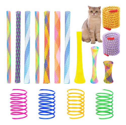 Juego De 46 Juguetes De Resorte Para Gatos, Colorido Juguet.