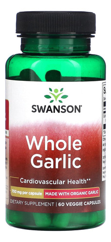 Ajo Orgánico 700 Mg - 60 Cápsulas Veganas Swanson 