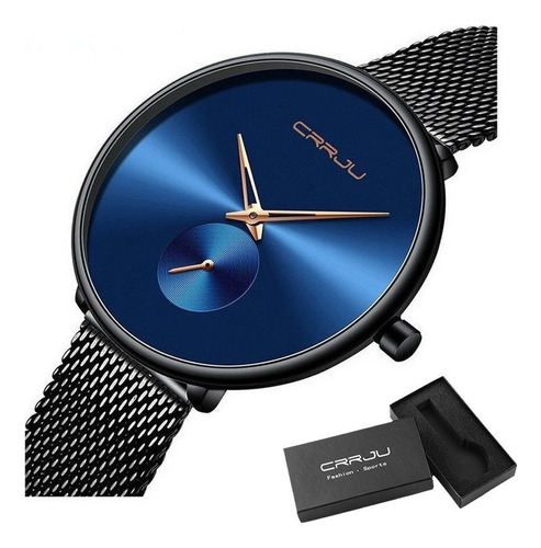 Relojes De Cuarzo Para Mujer Con Cinturón De Malla Casual Cr Color Del Fondo Negro/azul
