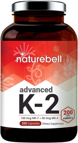 Vitamina K2 Con Mk-7 Y Mk-4, 200 Mcg, 200 Cápsulas
