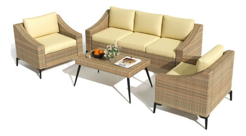 Patio Furniture Set 4-pieces Outdoor Sectional Sofa Ratt Eem