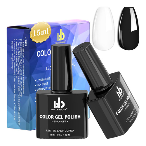 Belleboost - 2 Esmaltes De Gel De Color Negro Y Blanco De La